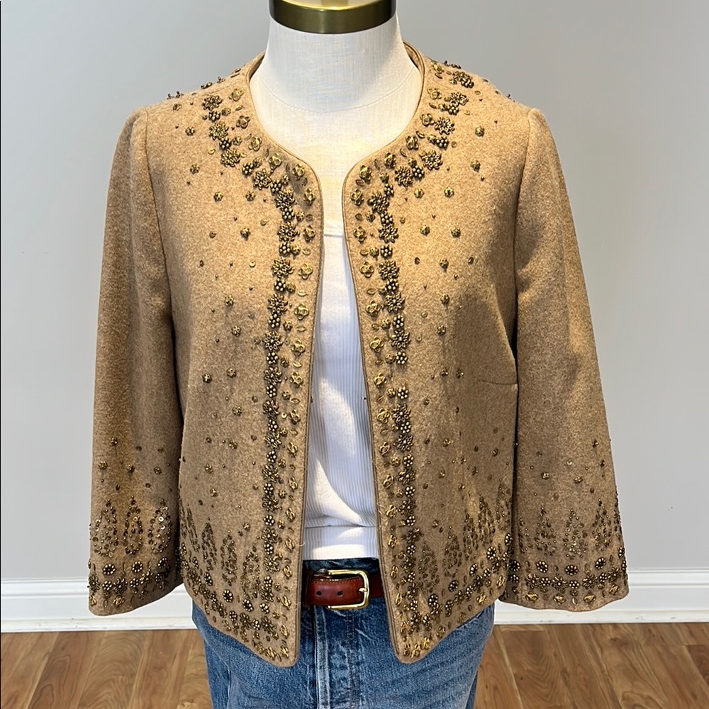 2009 Vocabulary Tan and unique gold embellished wool blazer bracelet len…